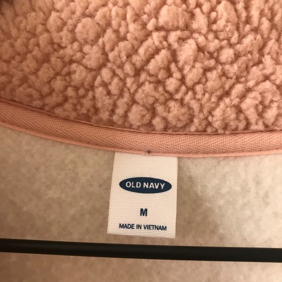 Old Navy White Pink Sherpa Half Zip Pullover Sweater - Medium - Picture 3 of 4